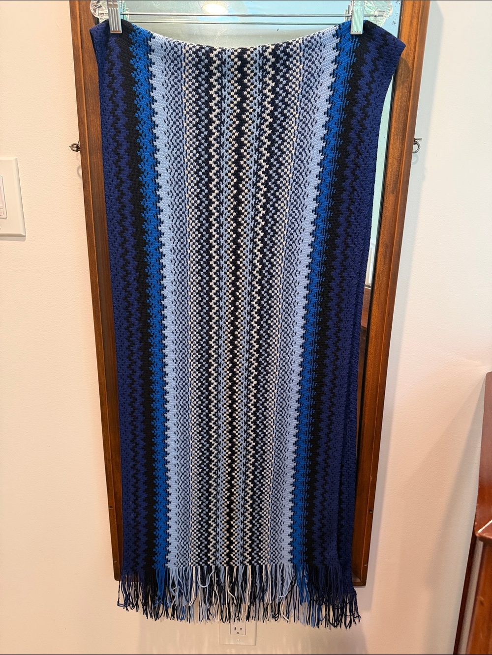 Missoni Chevron Stripe Wool Blend Knit Long Scarf with Fringe